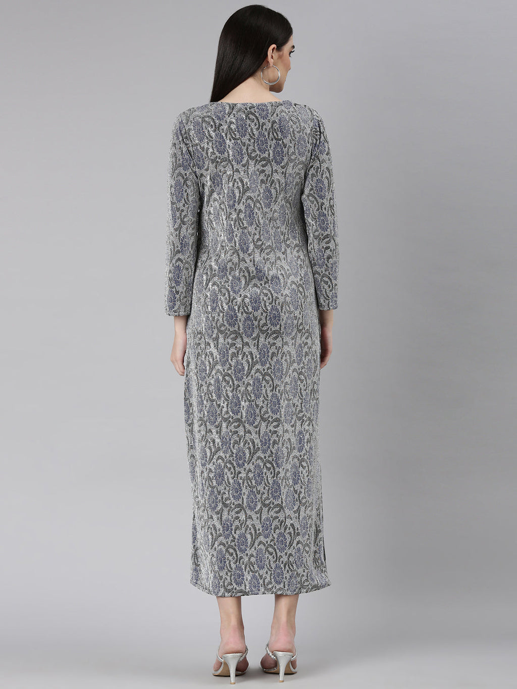 Women's Silver Self Design Sheath Dress