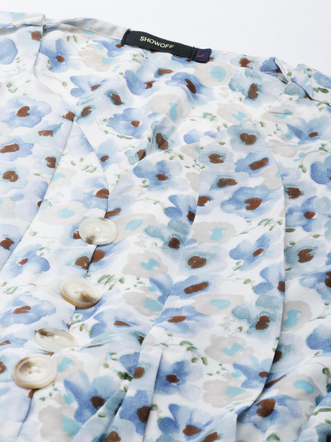 Women's Blue Floral Printed Sweetheart Neck Puff Sleeves Fit and Flare Dress