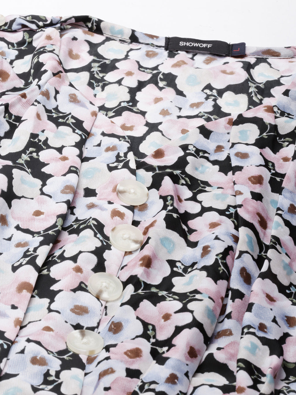 Women's Multi Floral Printed Puff Sleeve Fit & Flare Midi Dress