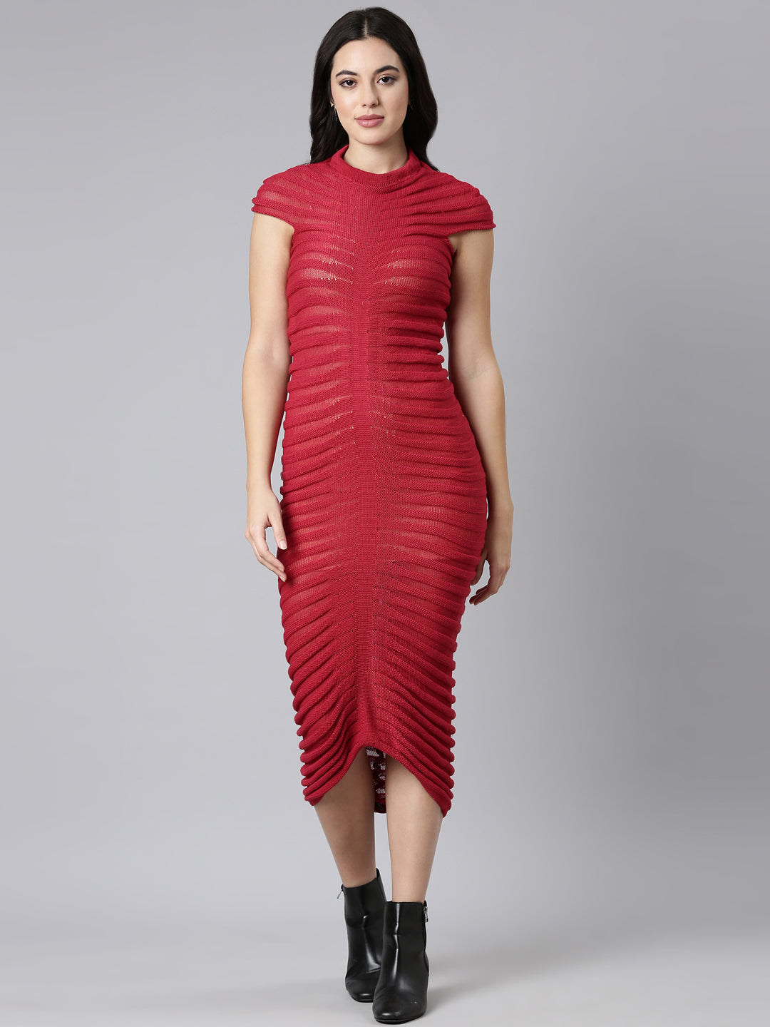 Women's Self Design Pink Bodycon Dress