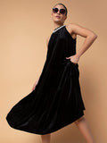 Women's Black Sleeveless A-Line Midi Dress