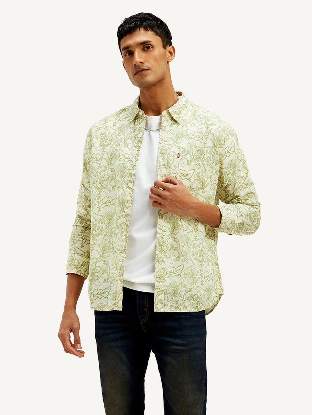 Men's Floral Slim Fit Linen Shirt