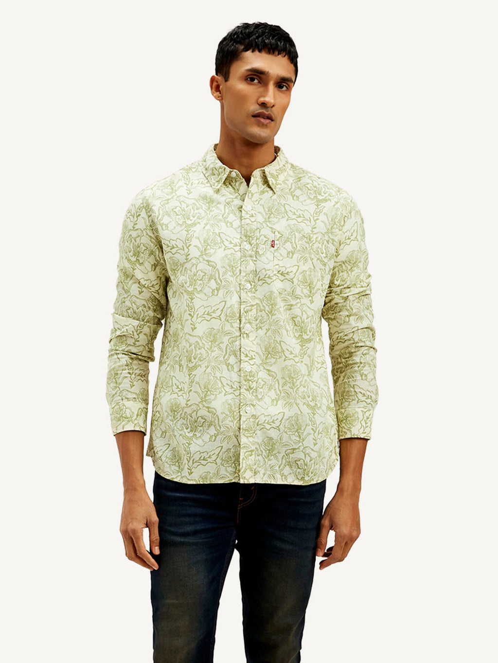 Men's Floral Slim Fit Linen Shirt