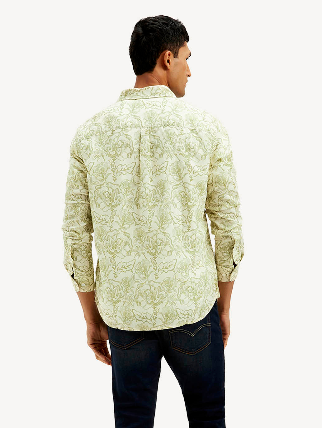Men's Floral Slim Fit Linen Shirt