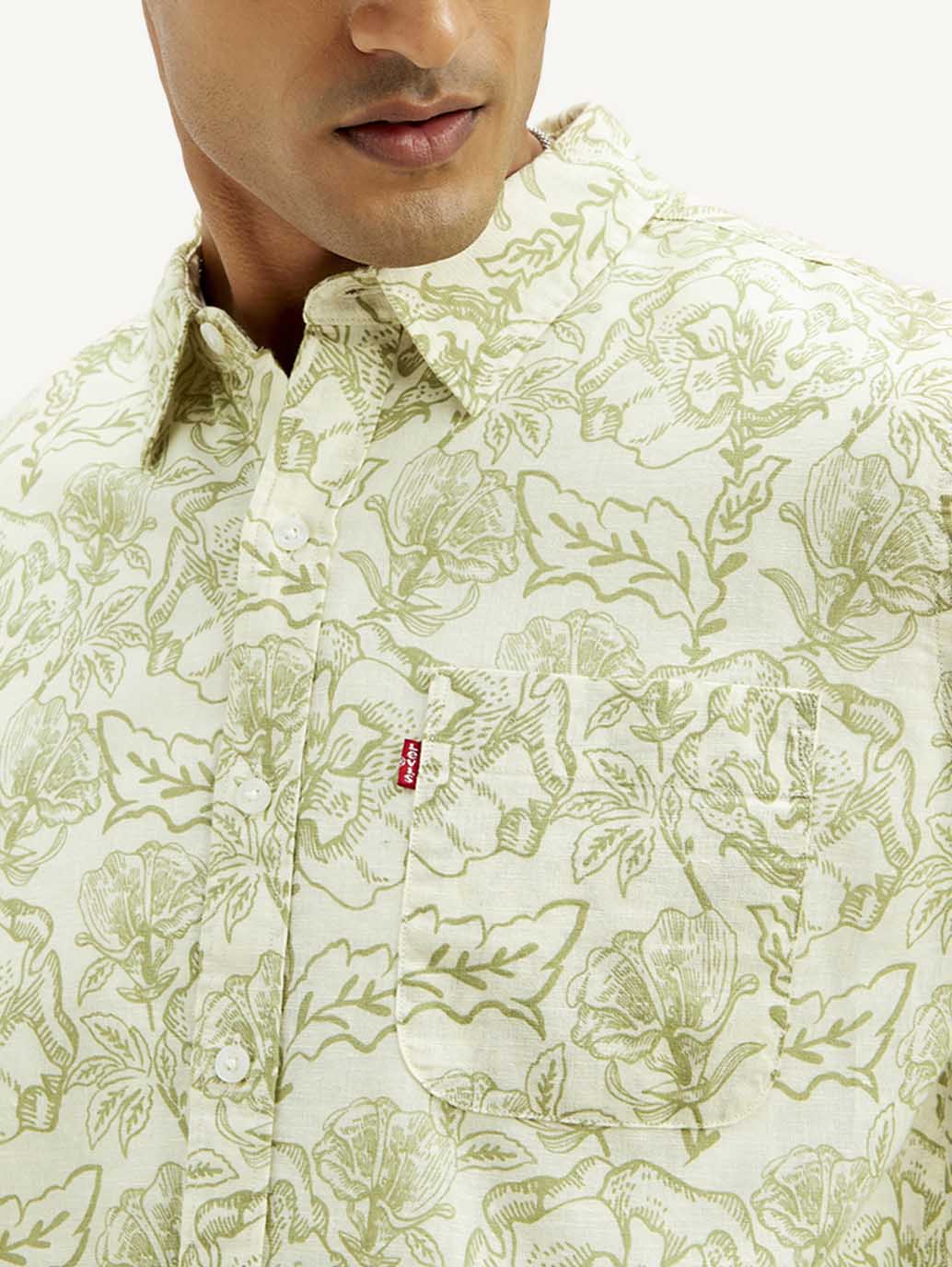 Men's Floral Slim Fit Linen Shirt