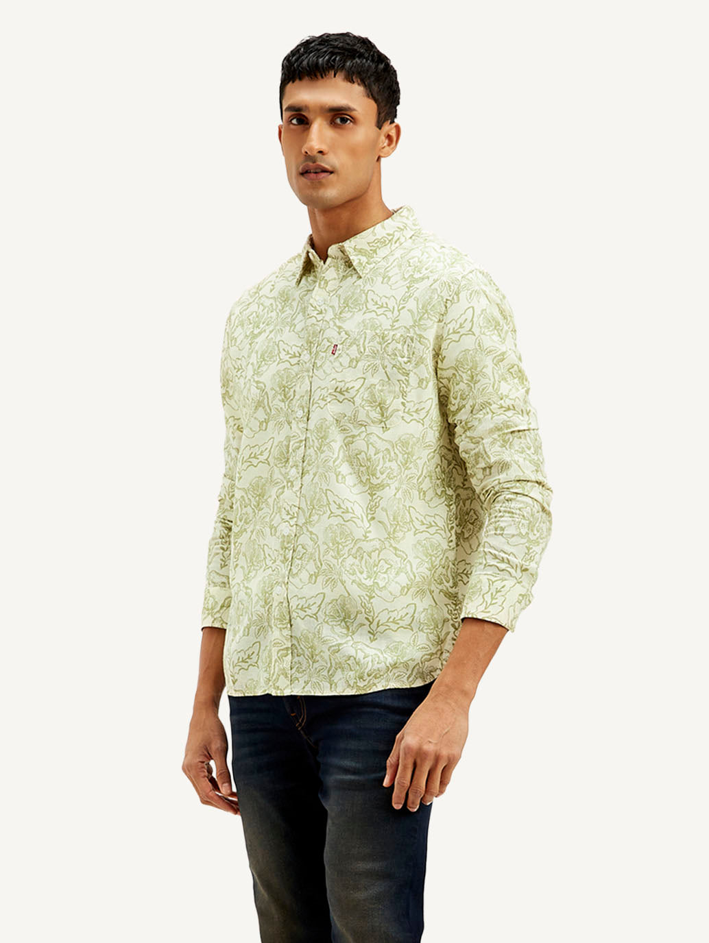 Men's Floral Slim Fit Linen Shirt
