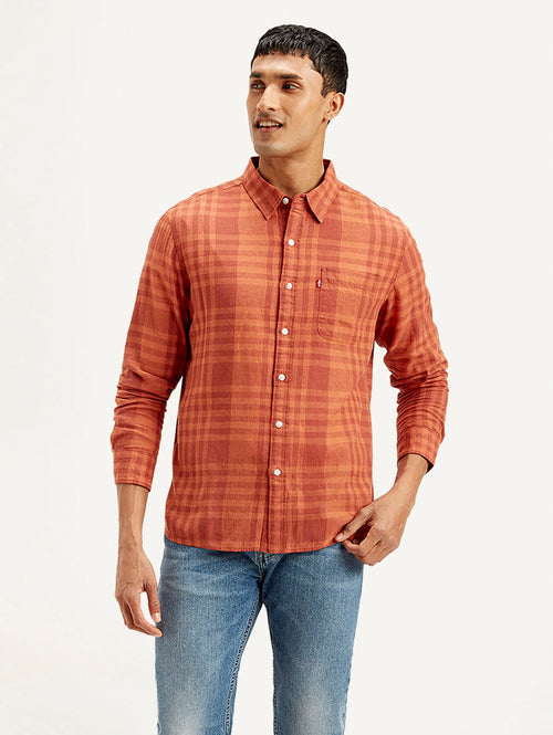 Men's Checkered Slim Fit Linen Shirt