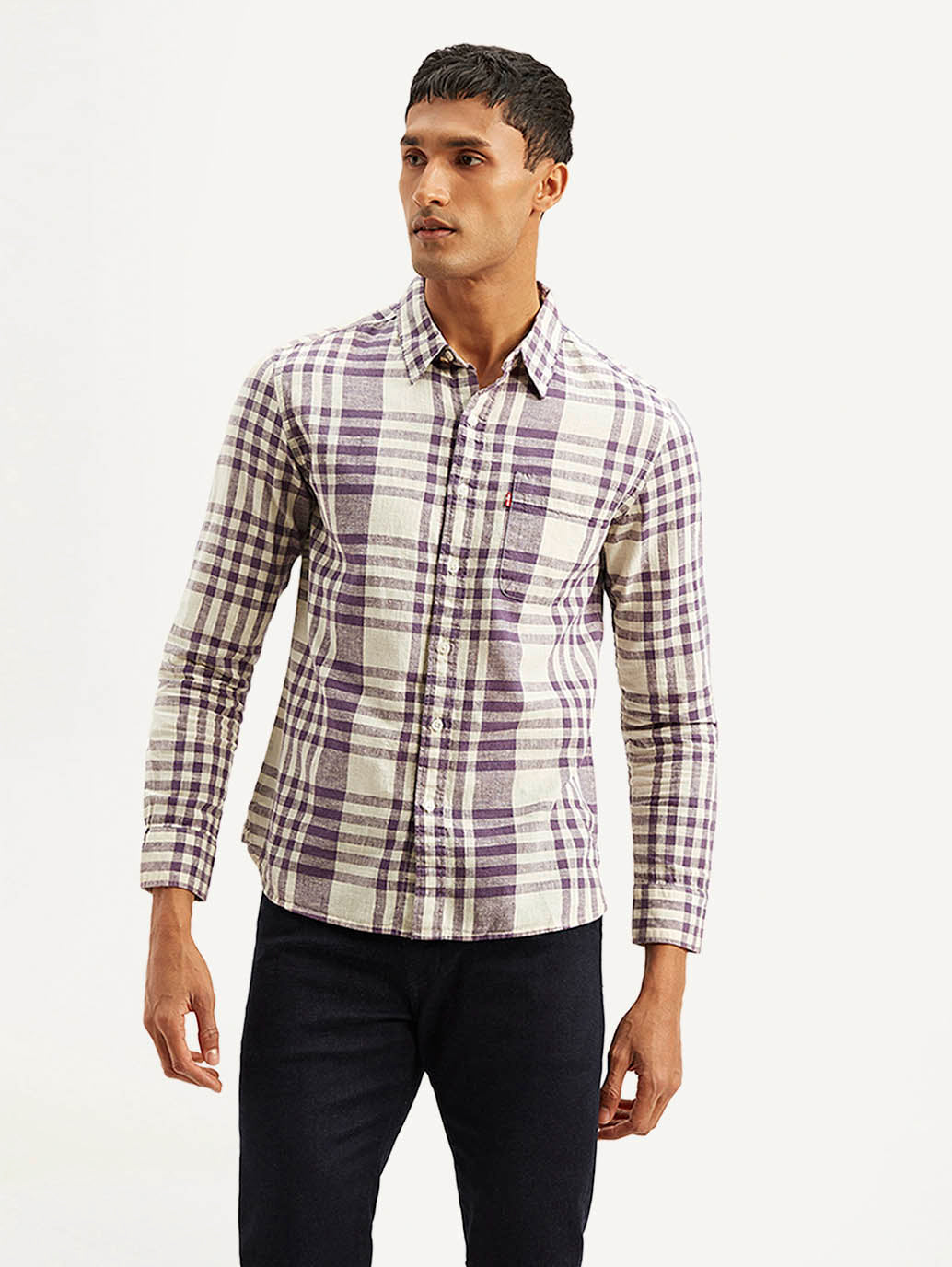 Men's Checkered Slim Fit Linen Shirt