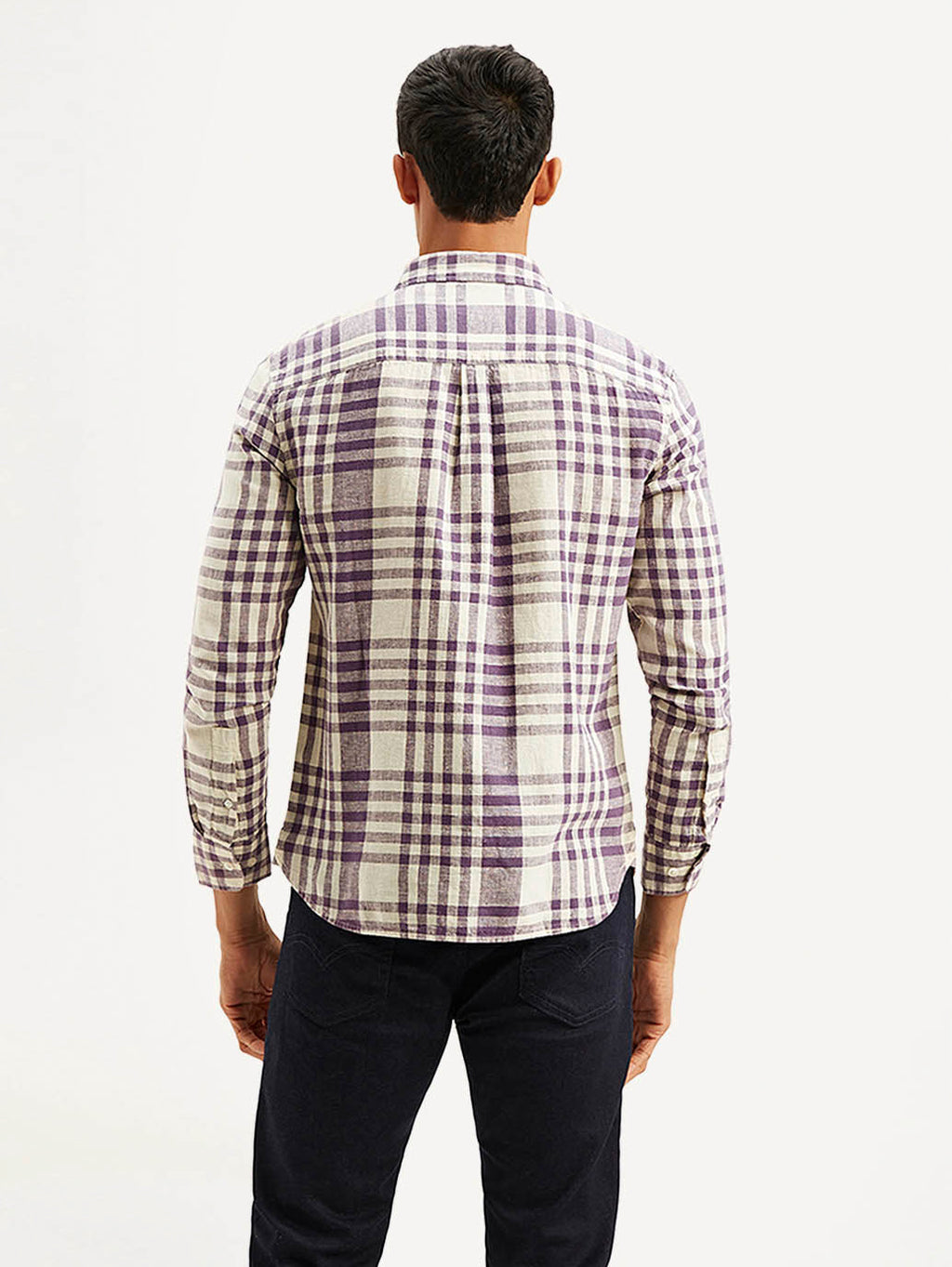 Men's Checkered Slim Fit Linen Shirt