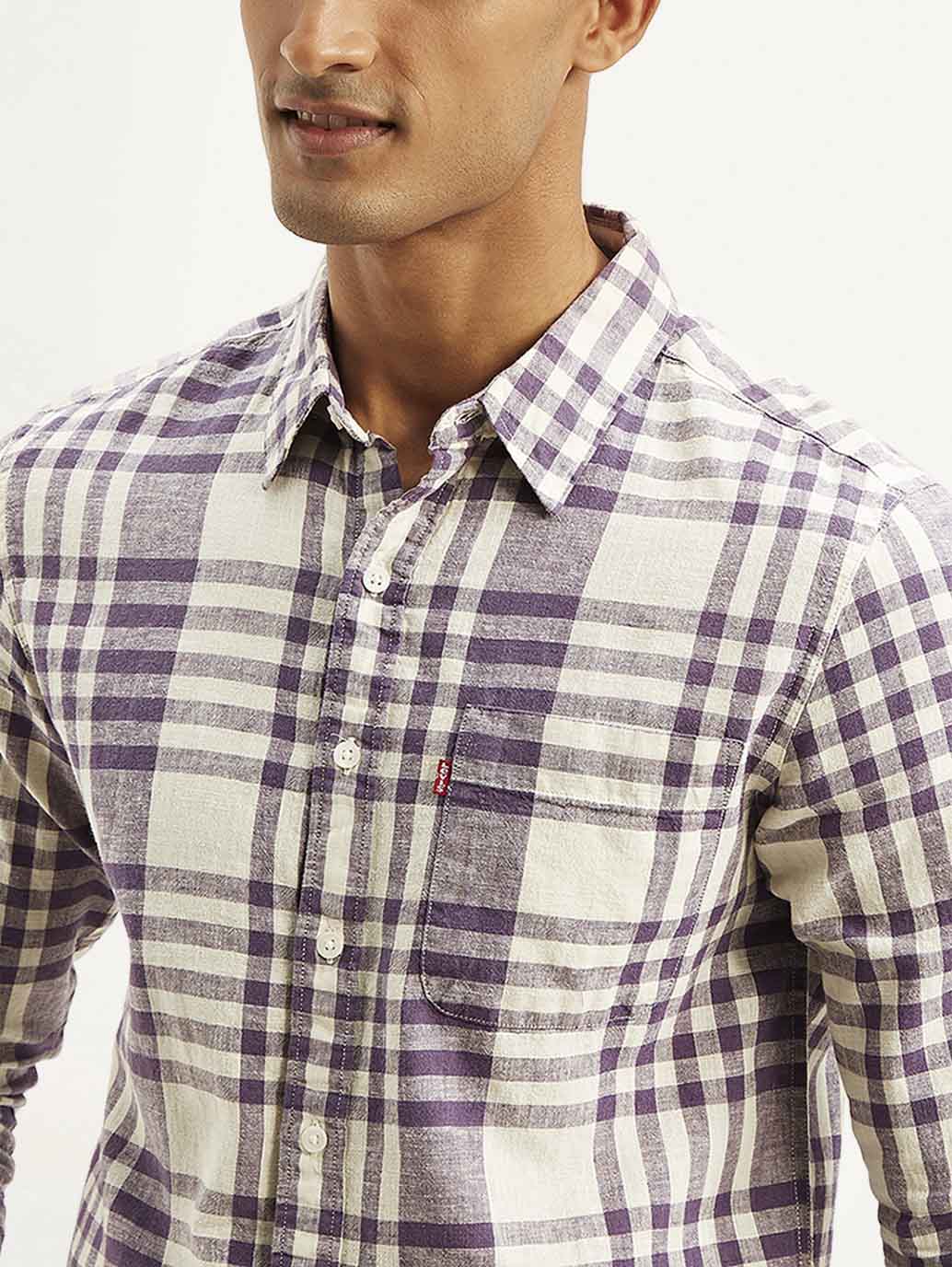 Men's Checkered Slim Fit Linen Shirt