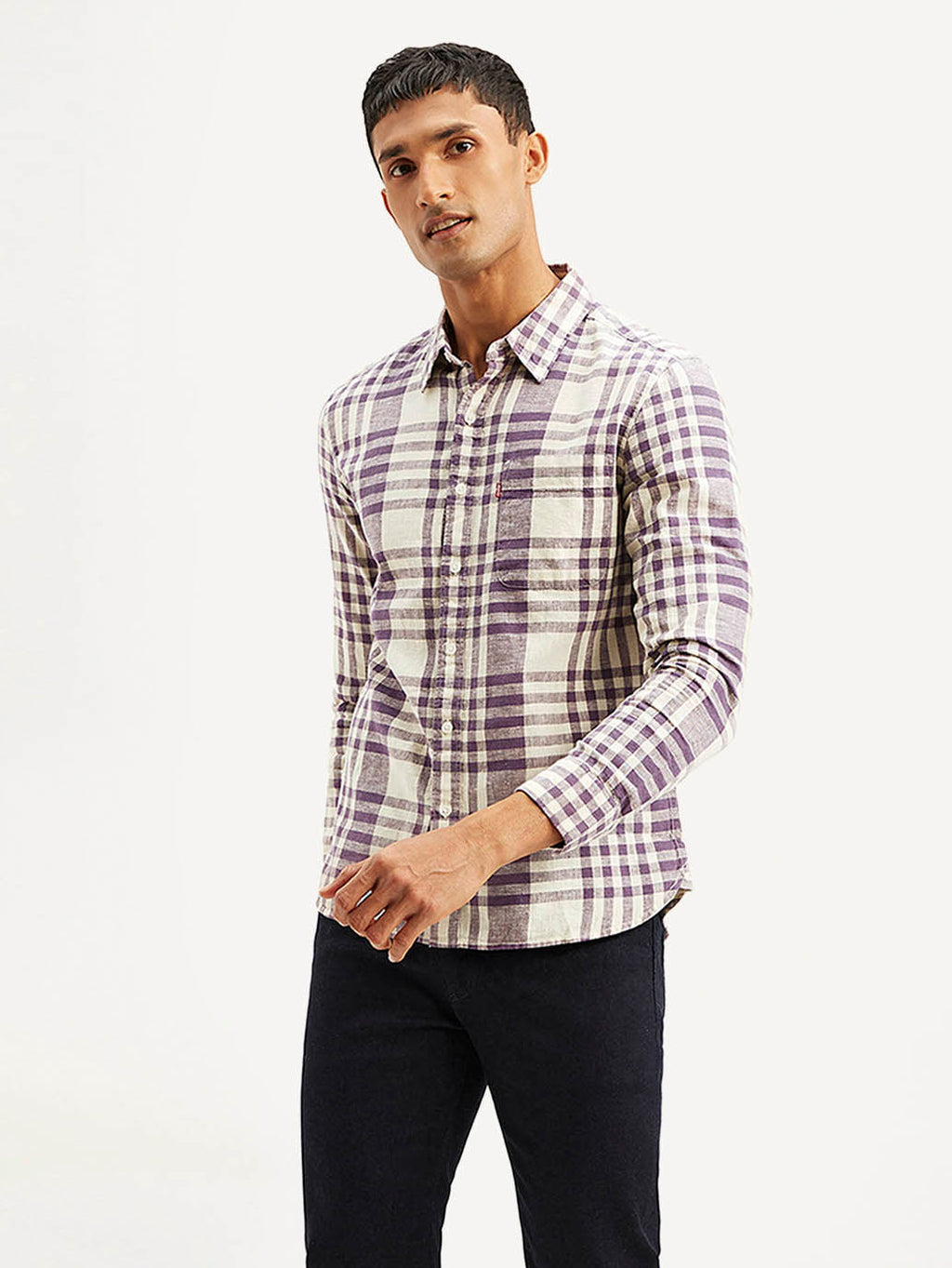Men's Checkered Slim Fit Linen Shirt