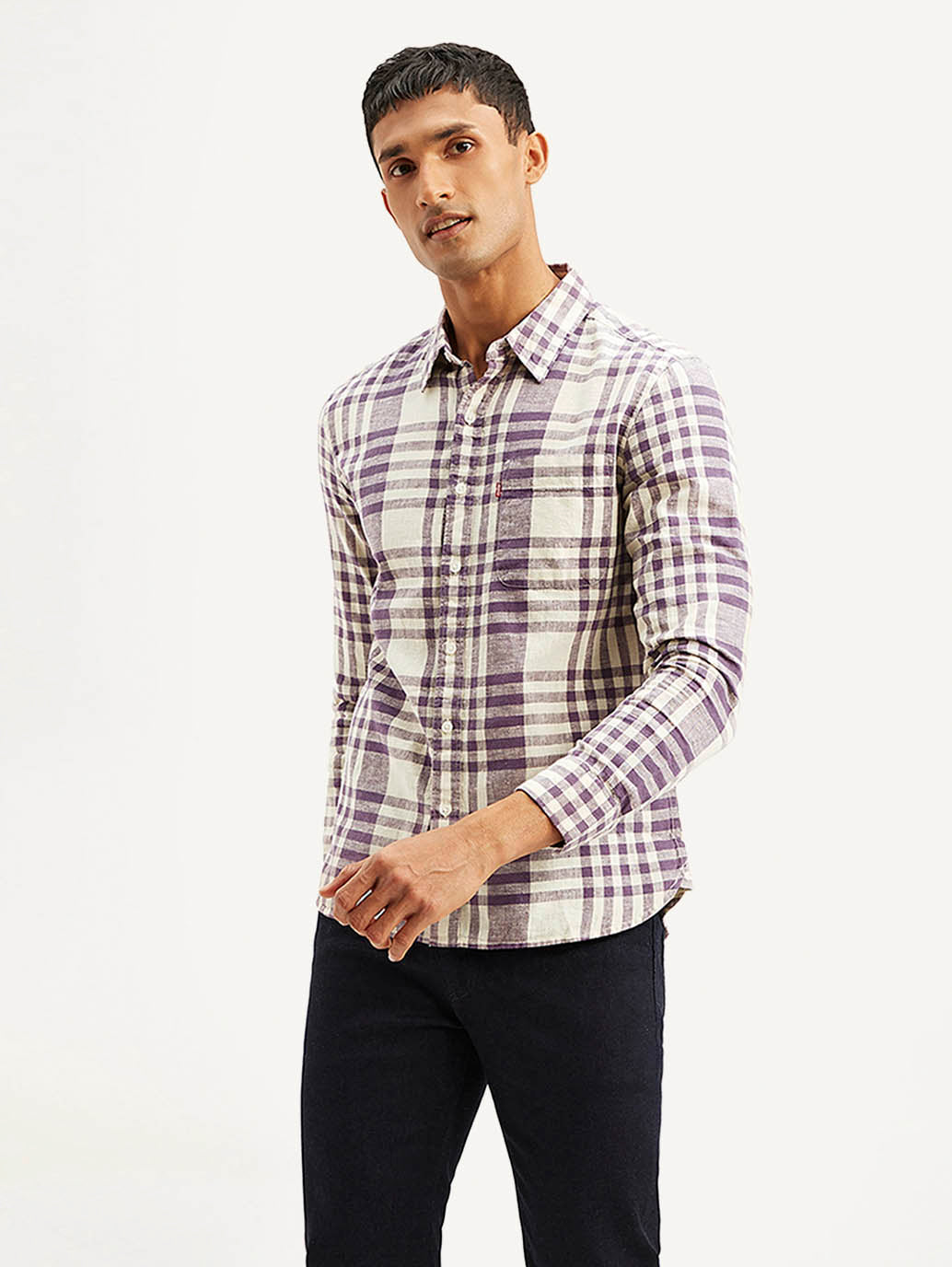 Men's Checkered Slim Fit Linen Shirt