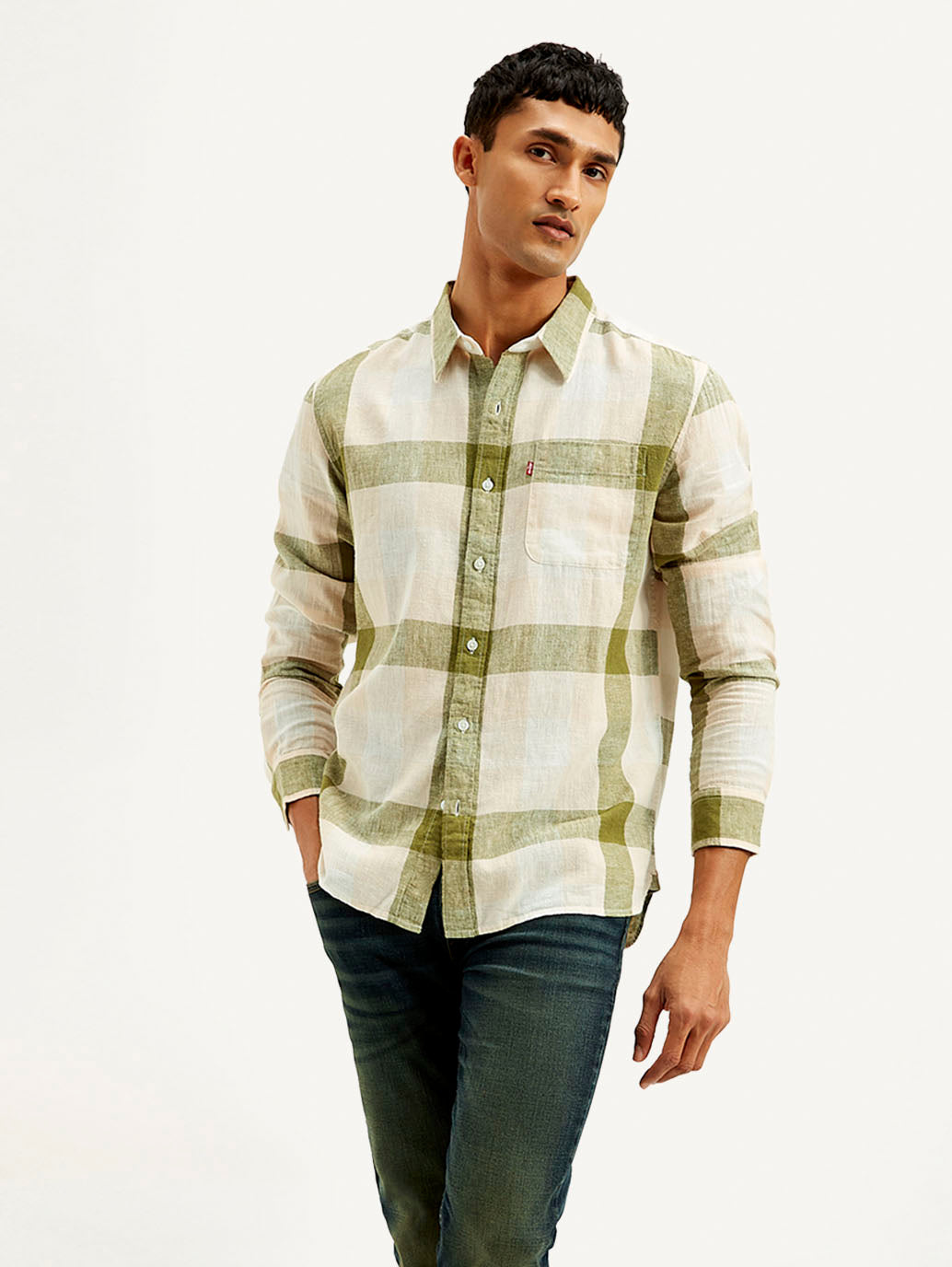Men's Checkered Slim Fit Linen Shirt