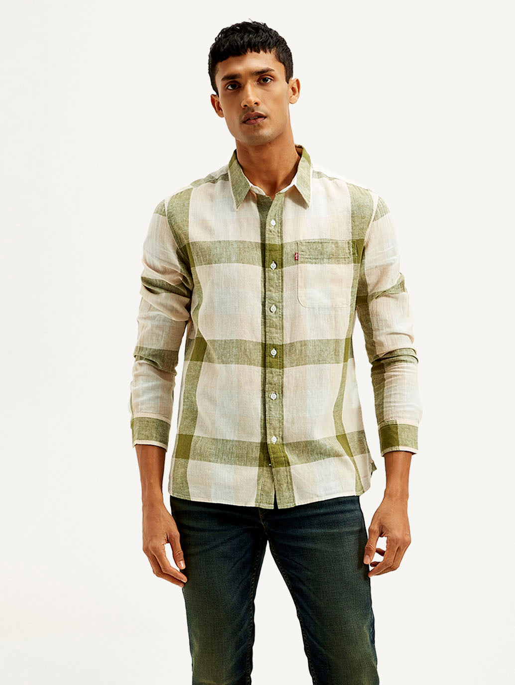 Men's Checkered Slim Fit Linen Shirt