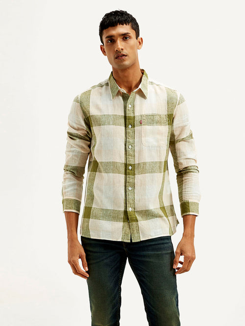 Men's Checkered Slim Fit Linen Shirt