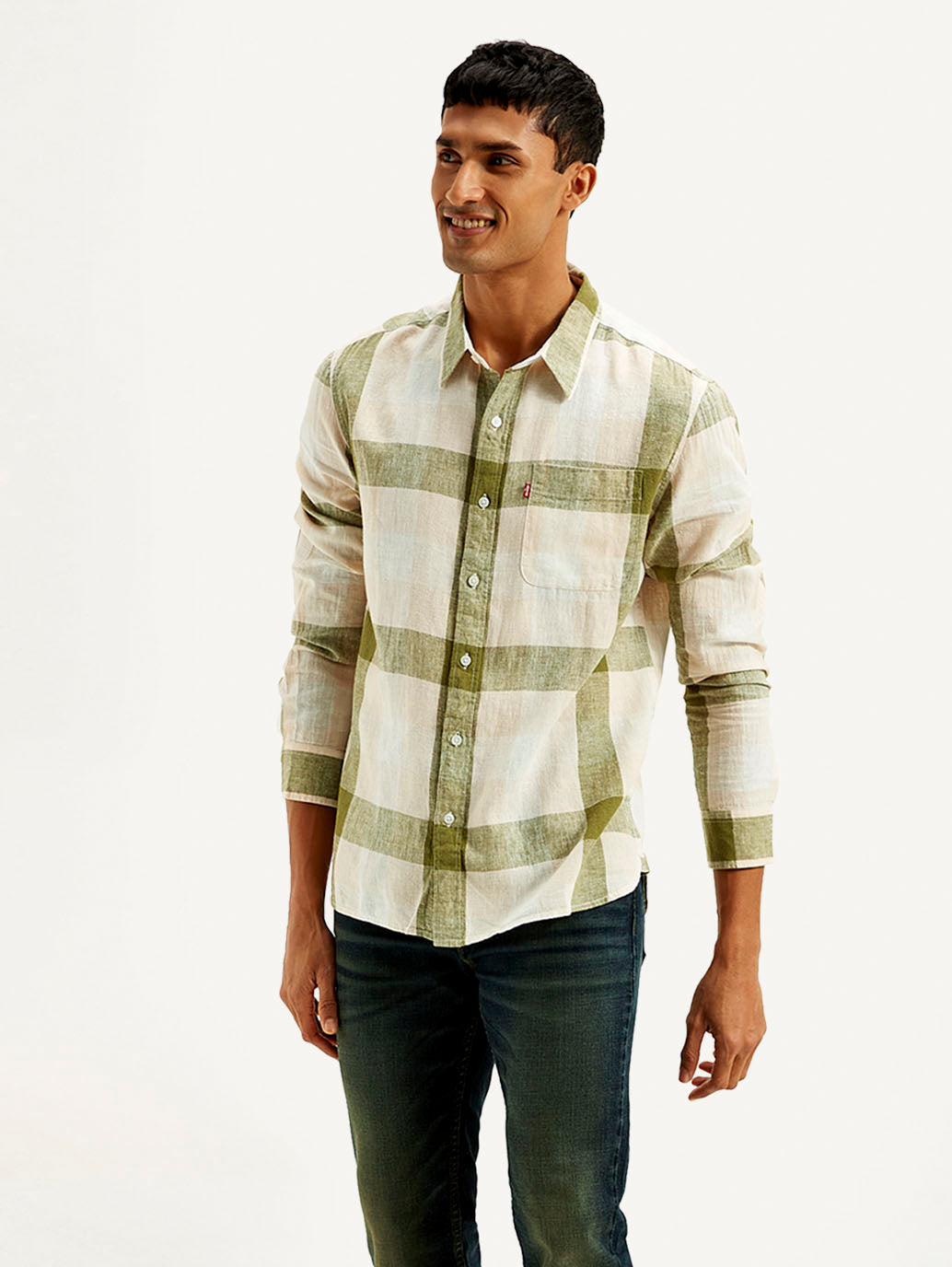 Men's Checkered Slim Fit Linen Shirt