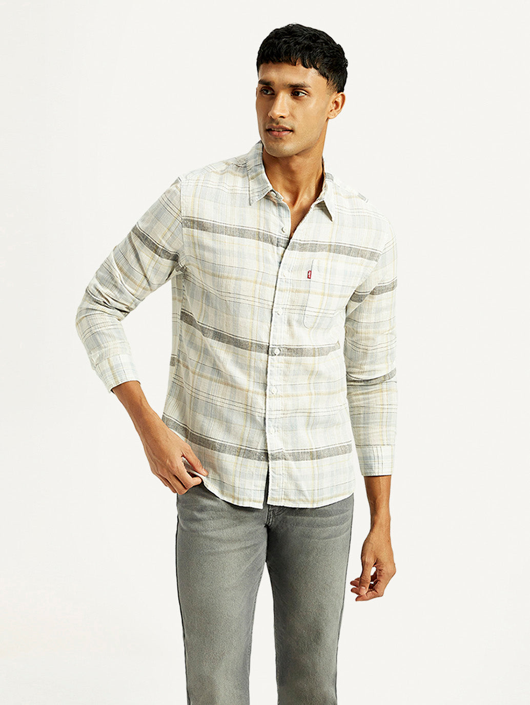 Men's Plaid Slim Fit Linen Shirt