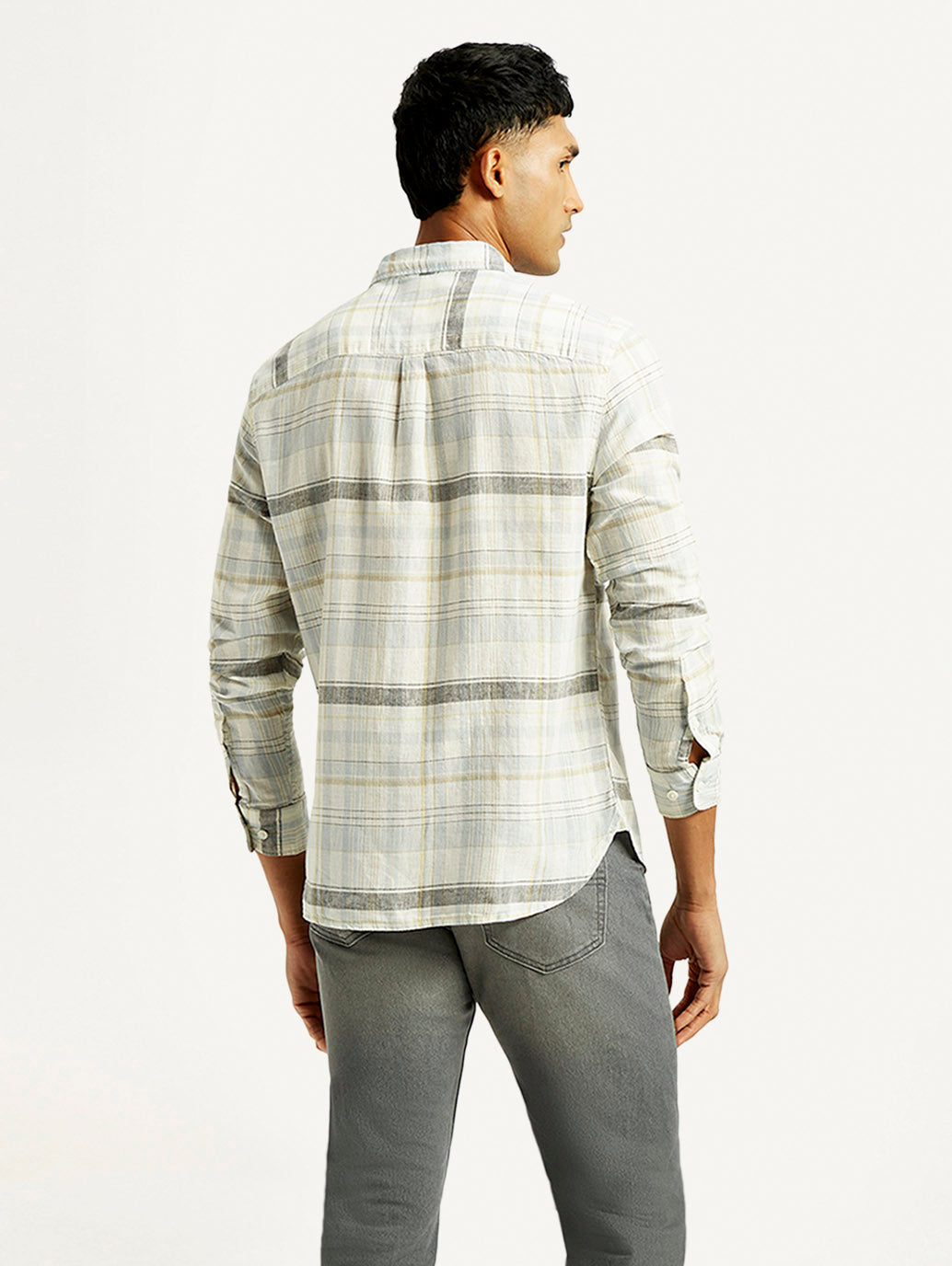 Men's Plaid Slim Fit Linen Shirt