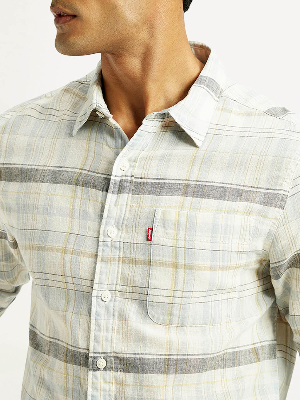 Men's Plaid Slim Fit Linen Shirt