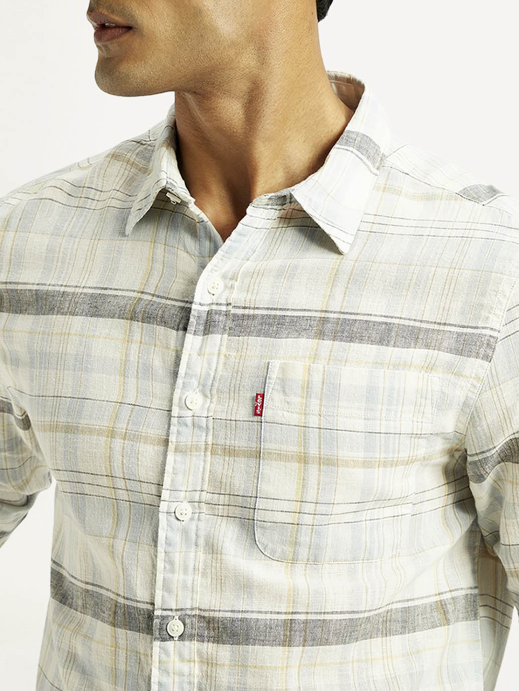 Men's Plaid Slim Fit Linen Shirt