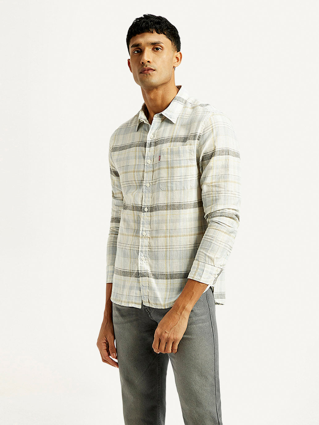 Men's Plaid Slim Fit Linen Shirt