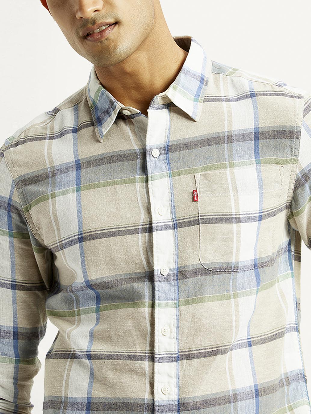 Men's Plaid Slim Fit Linen Shirt