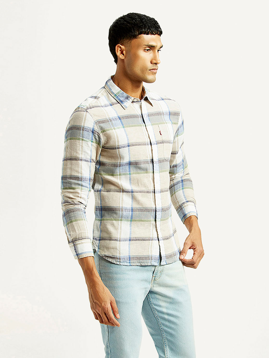 Men's Plaid Slim Fit Linen Shirt