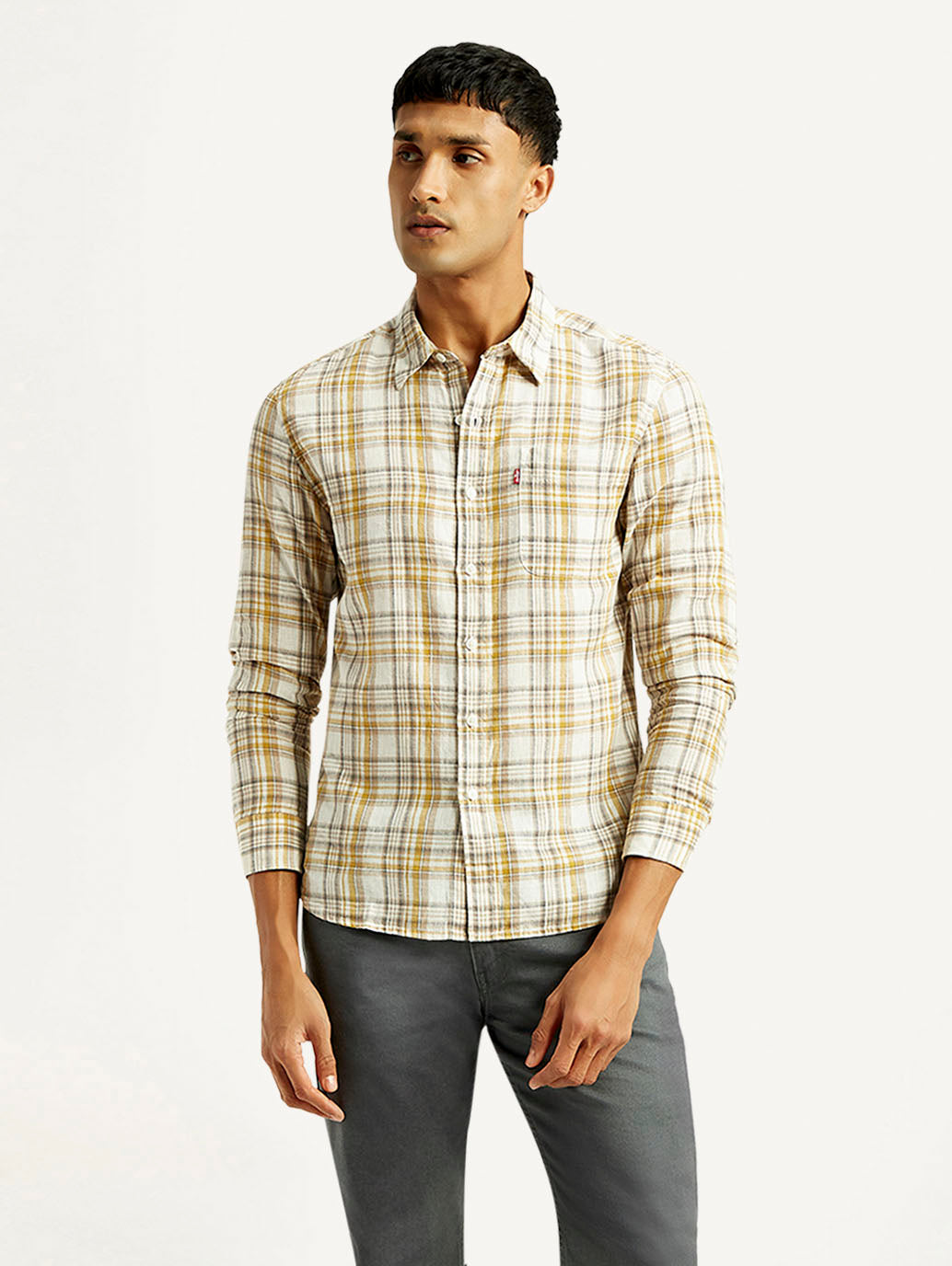 Men's Checkered Slim Fit Linen Shirt