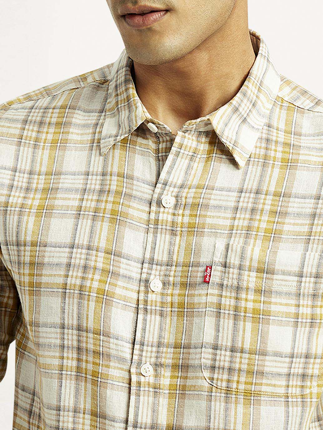 Men's Checkered Slim Fit Linen Shirt
