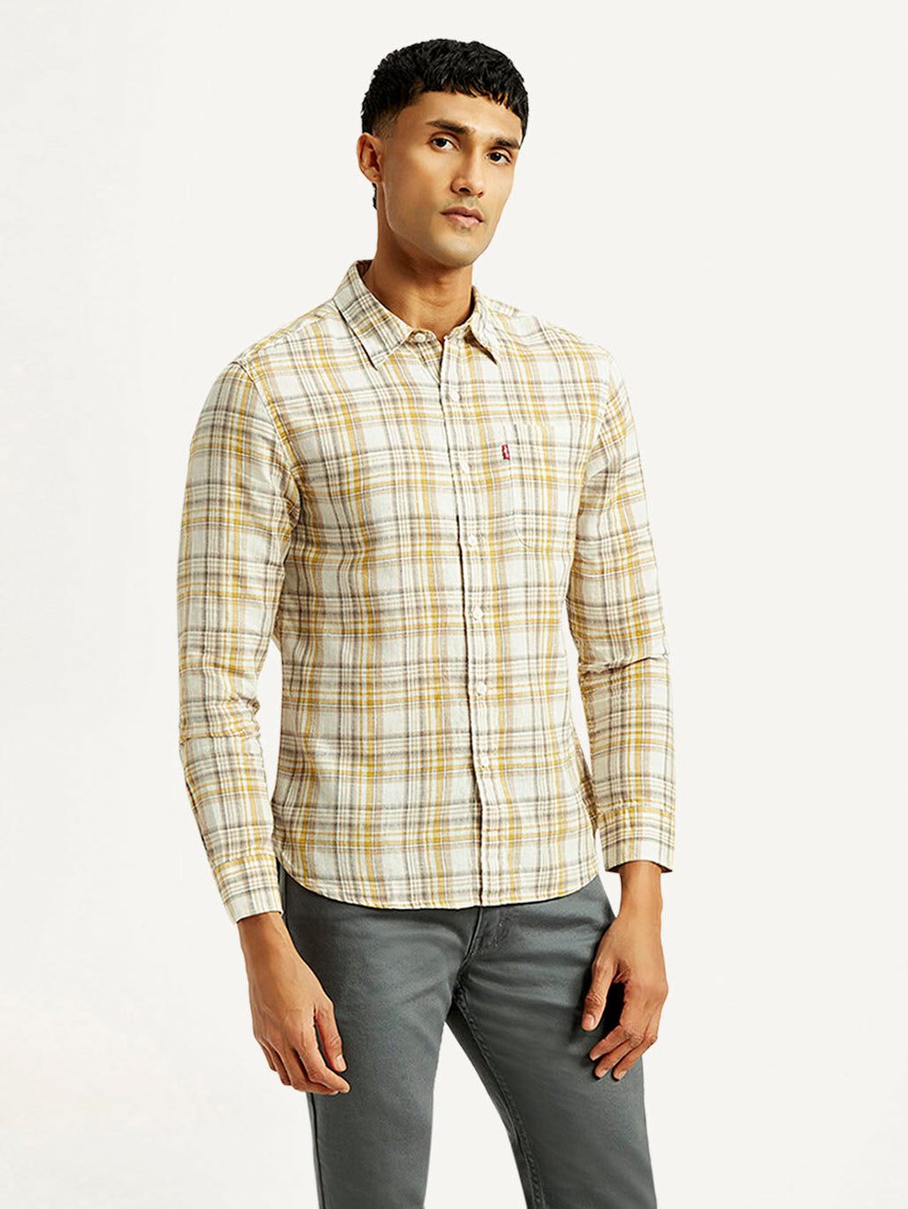 Men's Checkered Slim Fit Linen Shirt