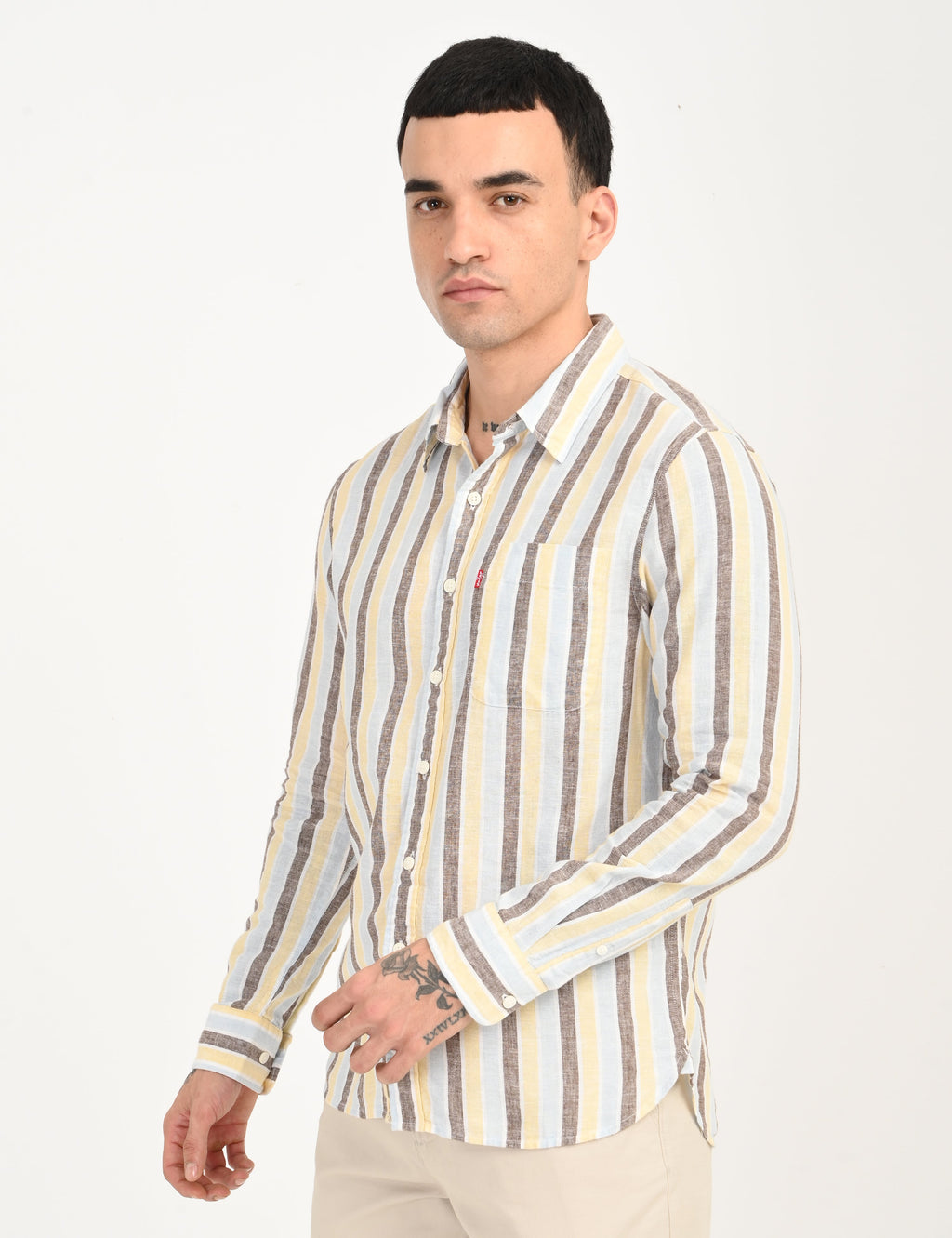 Men's Striped Multi Color Slim Fit Linen Shirt