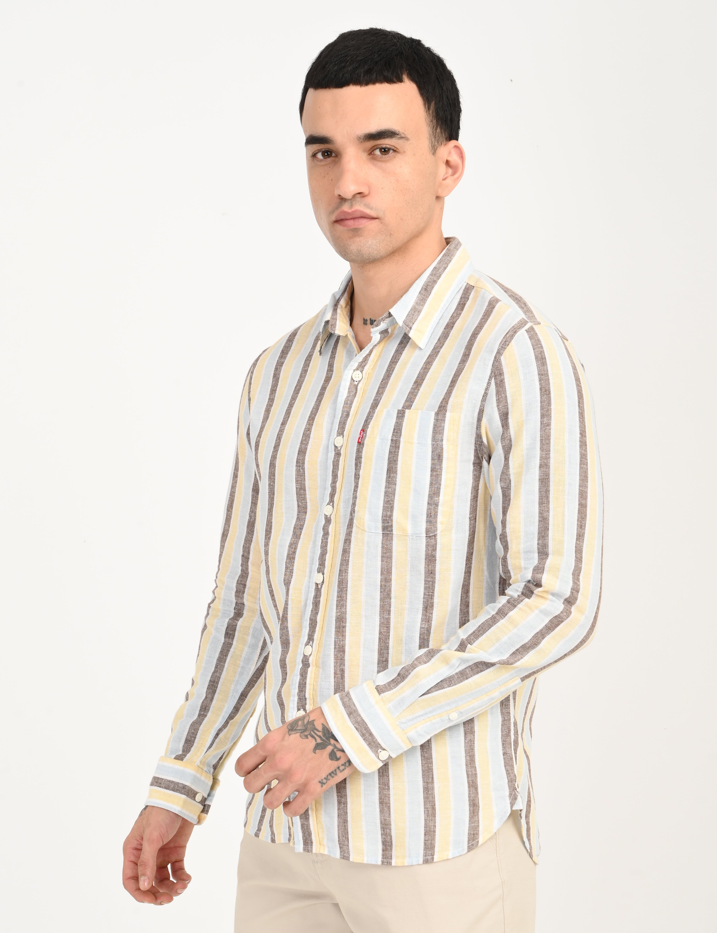 Men's Striped Multi Color Slim Fit Linen Shirt