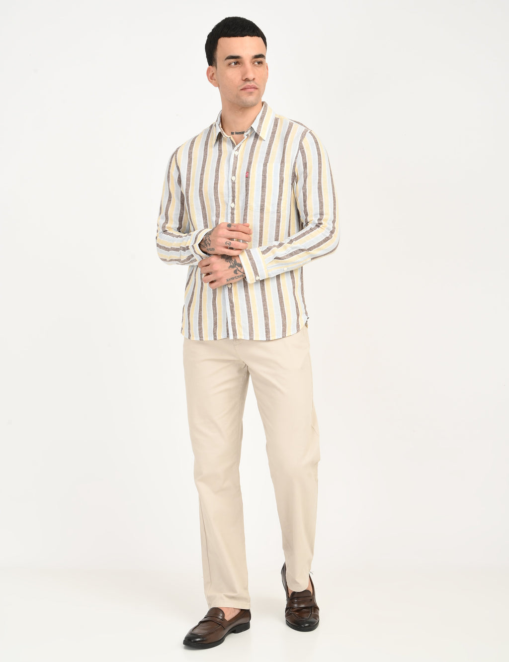 Men's Striped Multi Color Slim Fit Linen Shirt