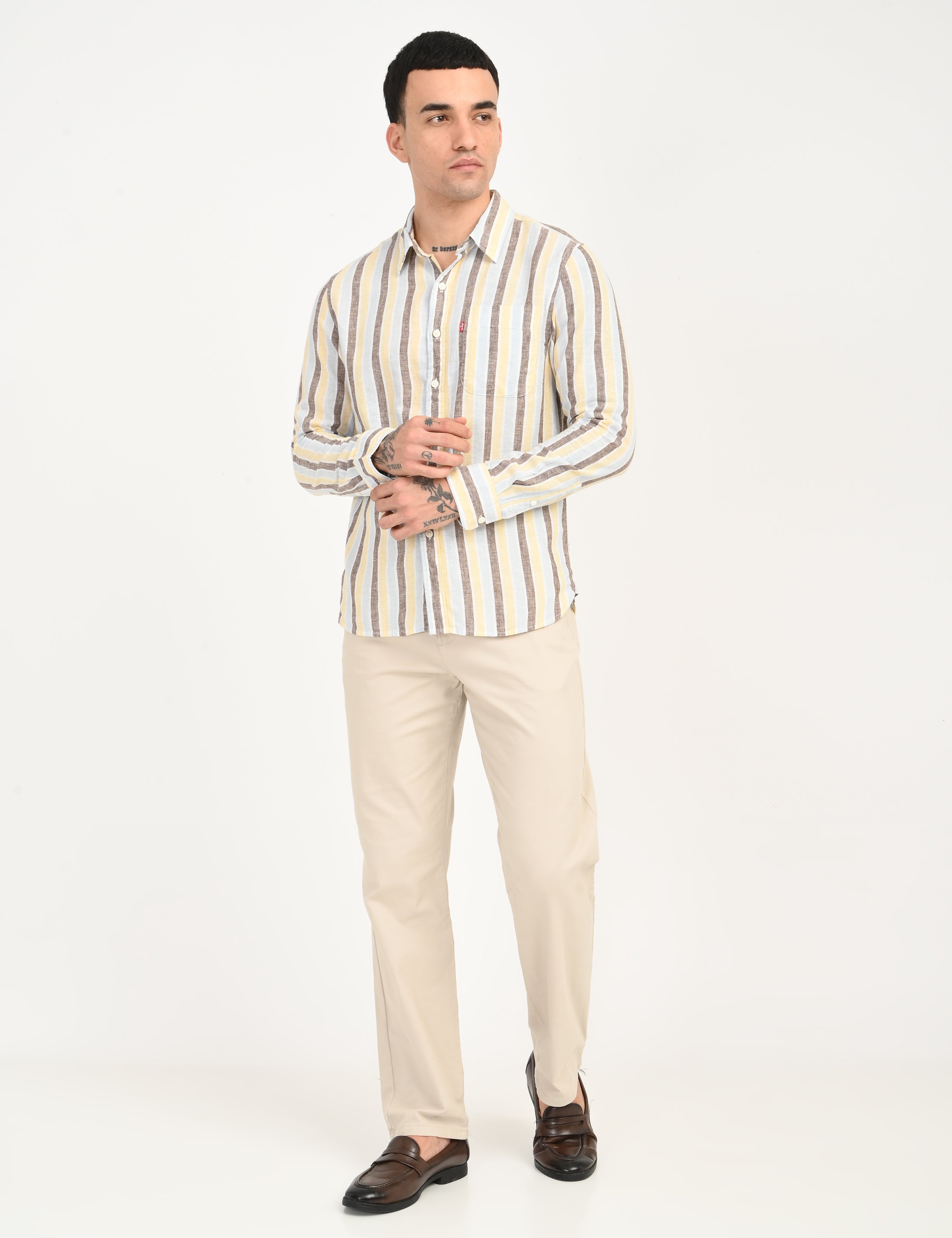 Men's Striped Multi Color Slim Fit Linen Shirt