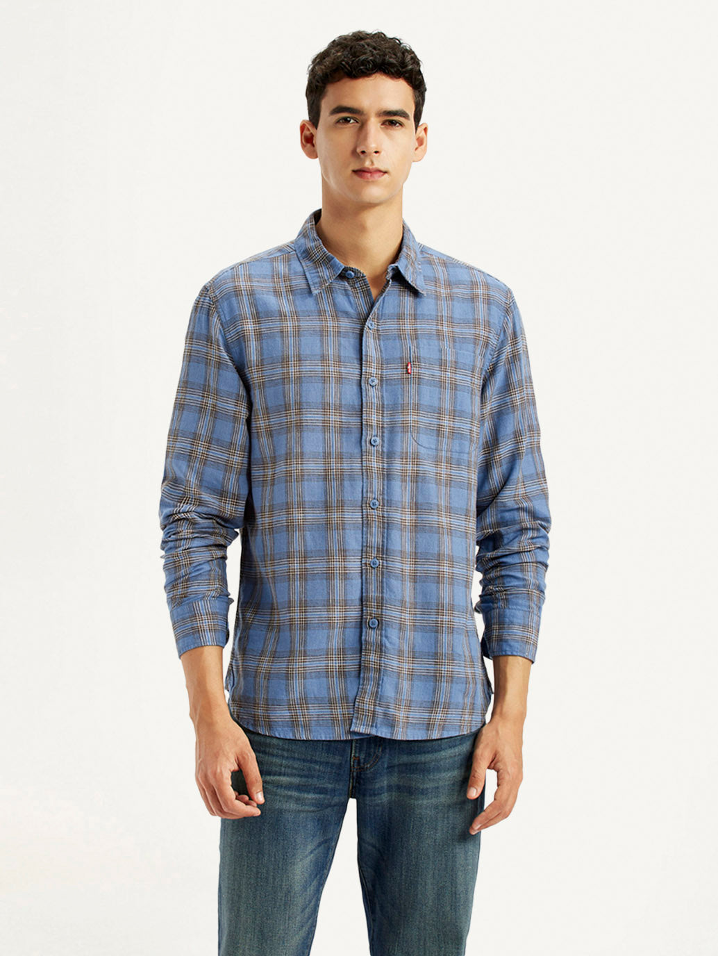 Men's Checkered Blue Slim Fit Linen Shirt