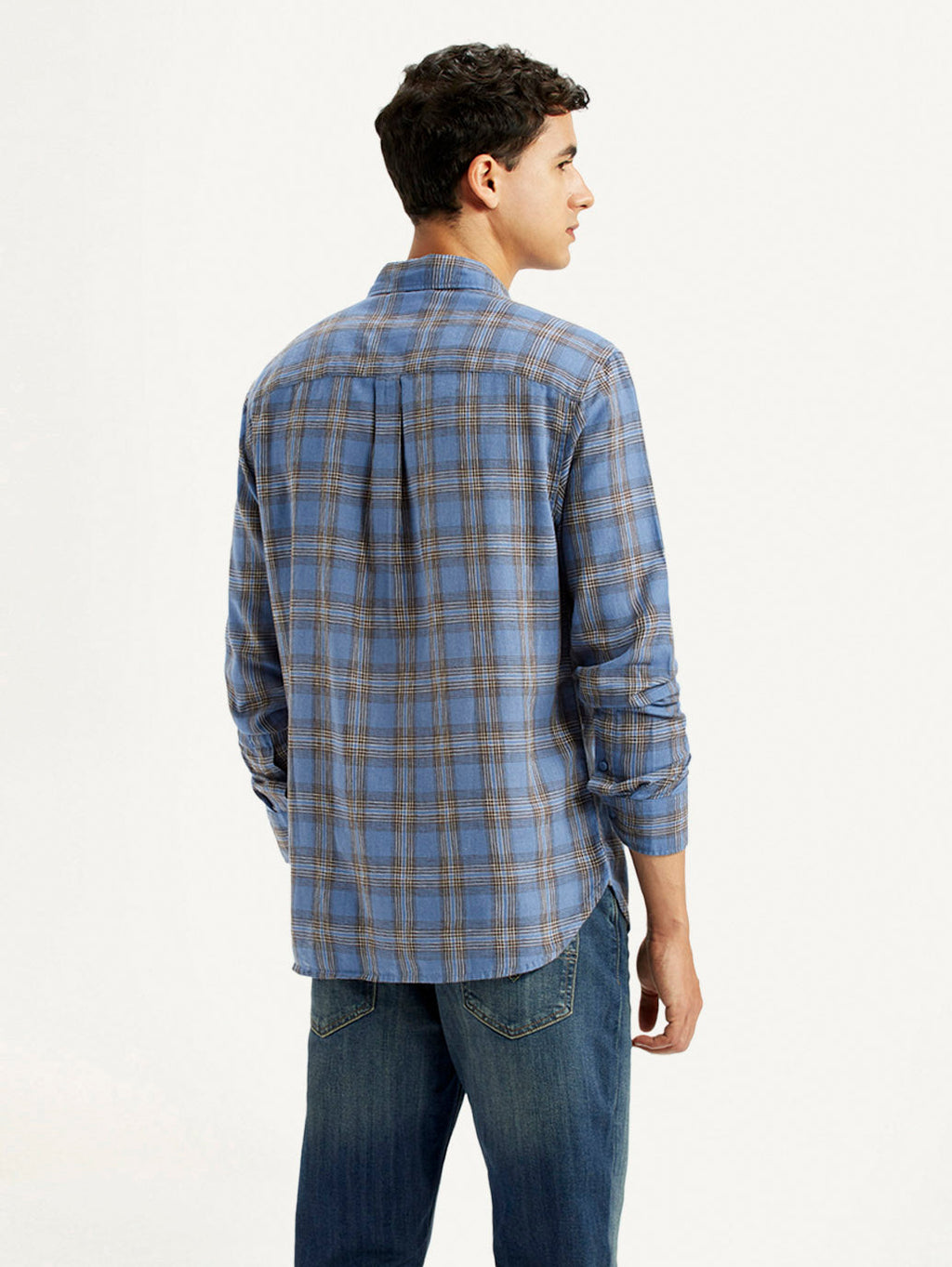 Men's Checkered Blue Slim Fit Linen Shirt