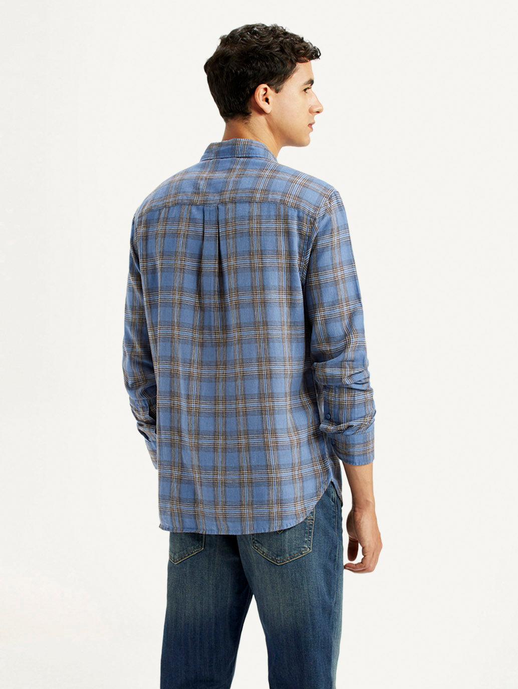 Men's Checkered Blue Slim Fit Linen Shirt