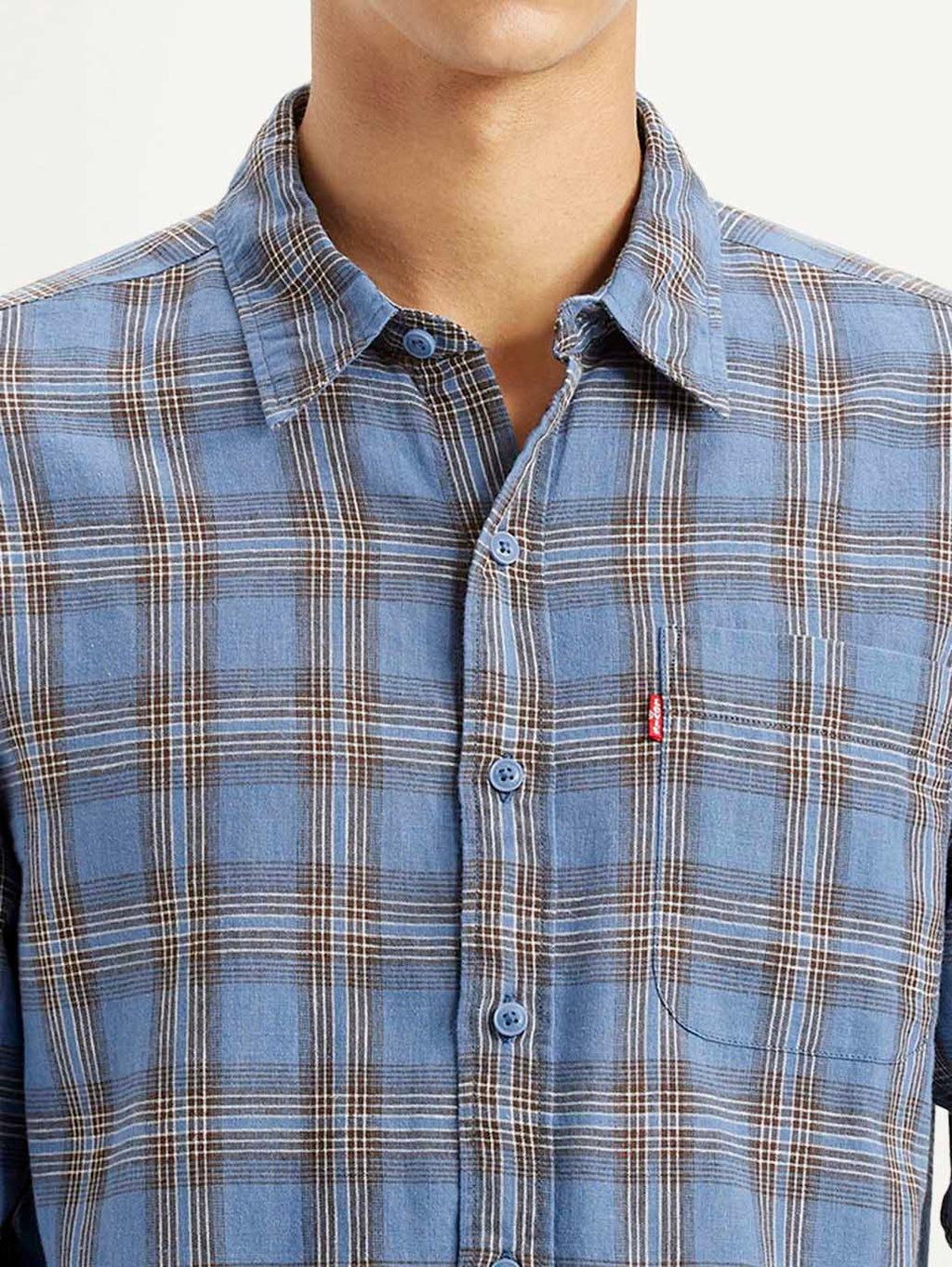 Men's Checkered Blue Slim Fit Linen Shirt