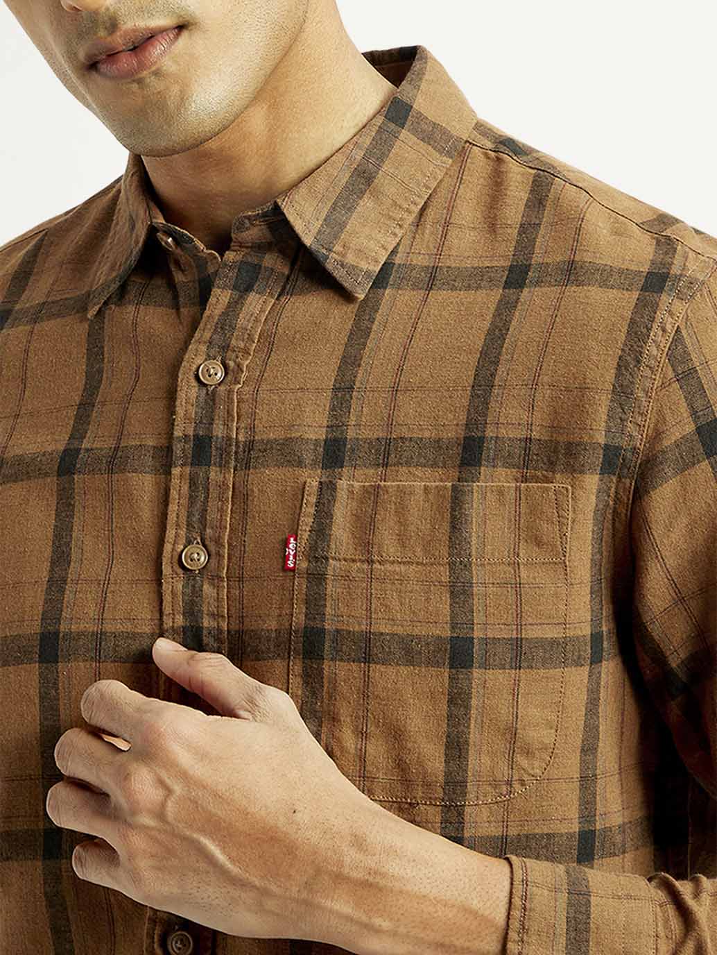 Men's Checkered Slim Fit Linen Shirt