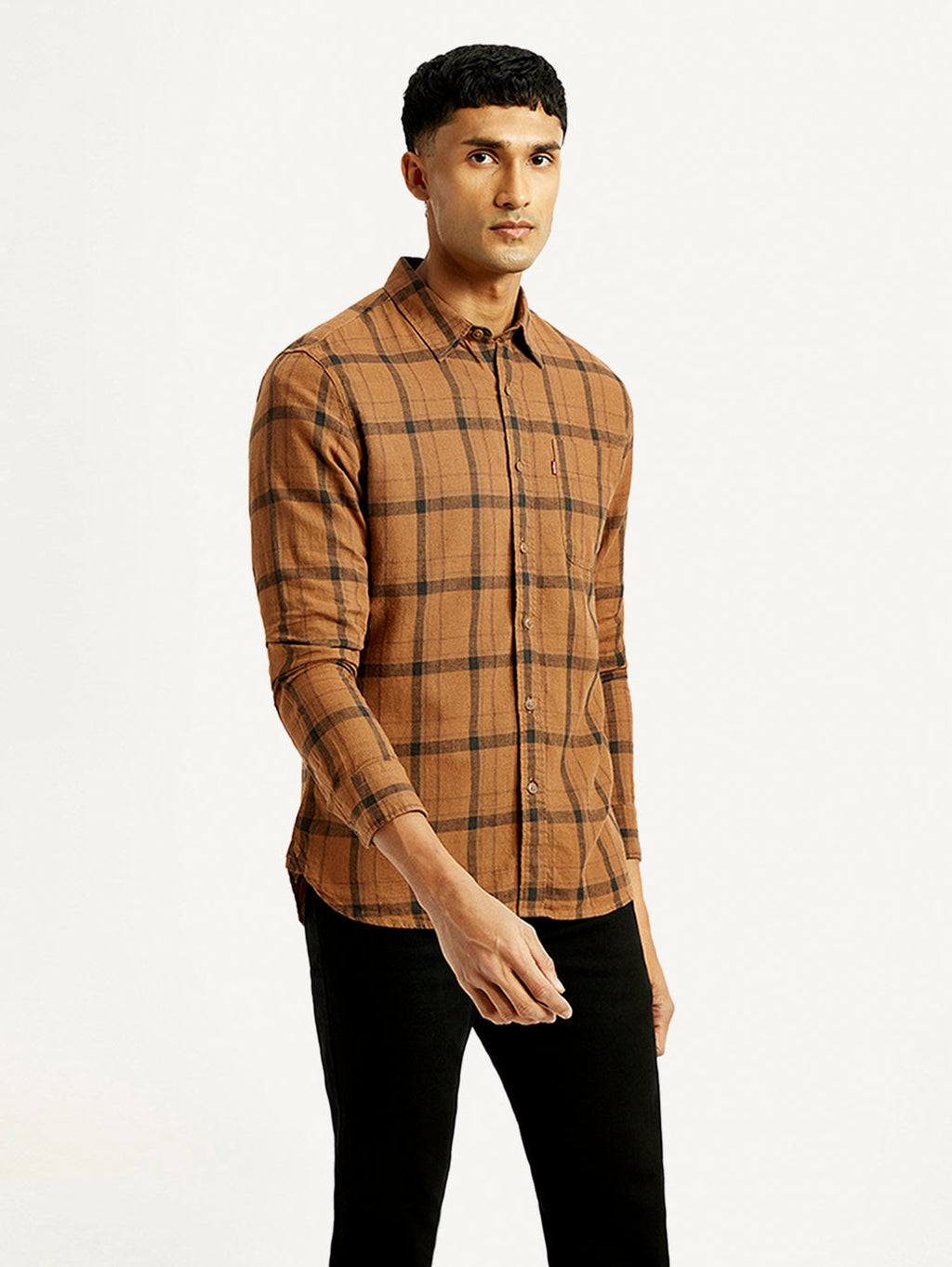 Men's Checkered Slim Fit Linen Shirt