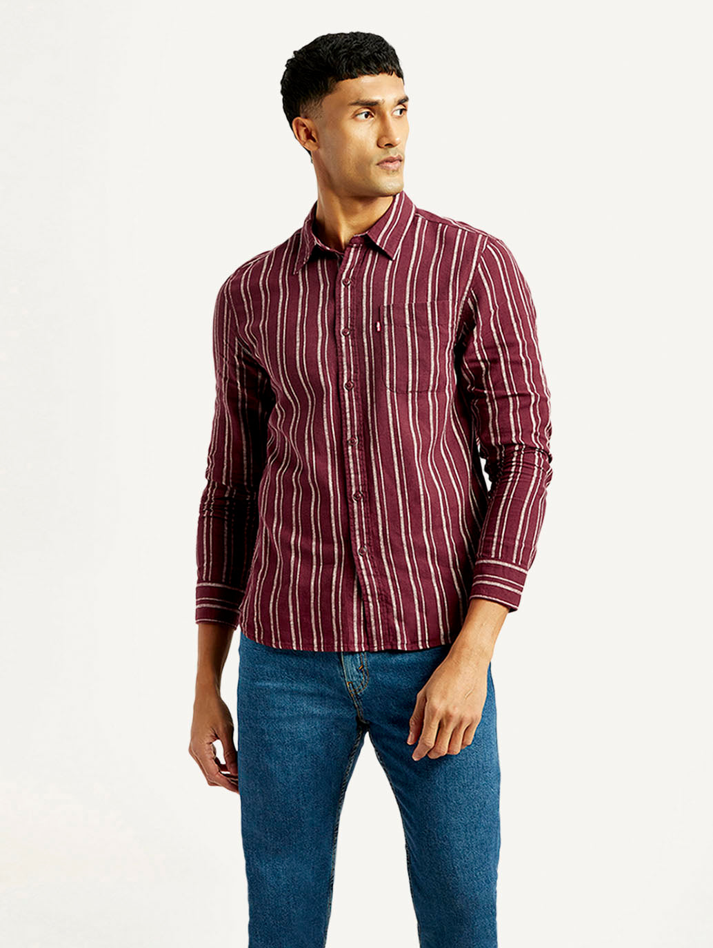 Men's Striped Slim Fit Linen Shirt