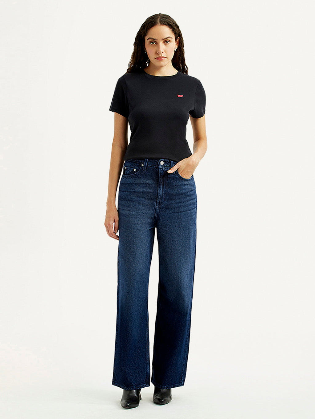 Women's Navy Loose Fit High Rise Jeans