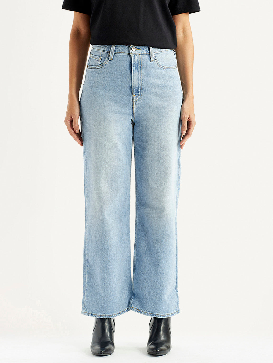 Women's Light Blue Wide Leg Fit High Rise Jeans