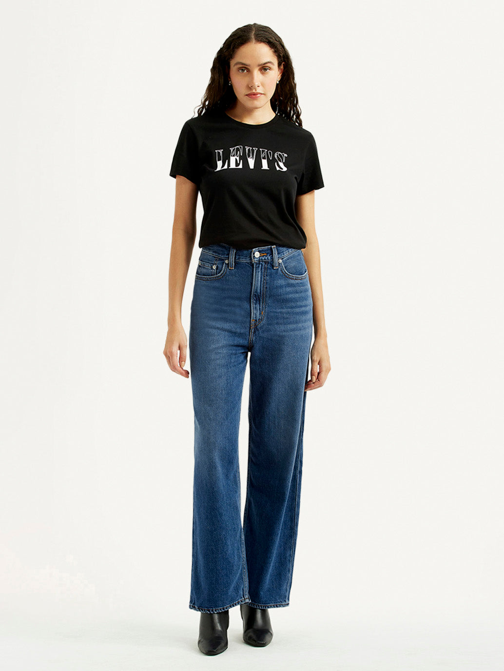 Women's Dark Blue Loose Fit High Rise Jeans