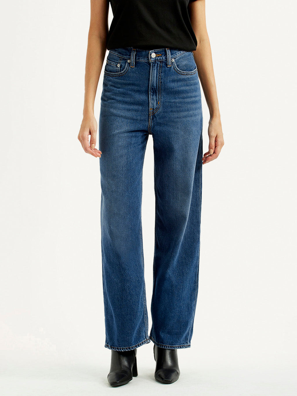 Women's Dark Blue Loose Fit High Rise Jeans