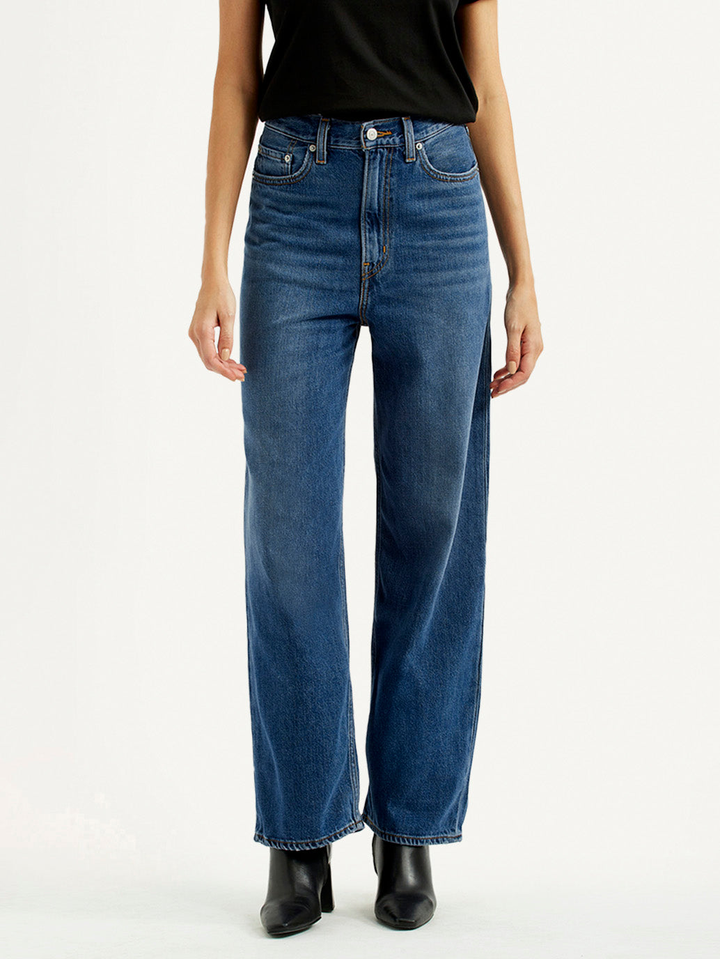 Women's Dark Blue Loose Fit High Rise Jeans