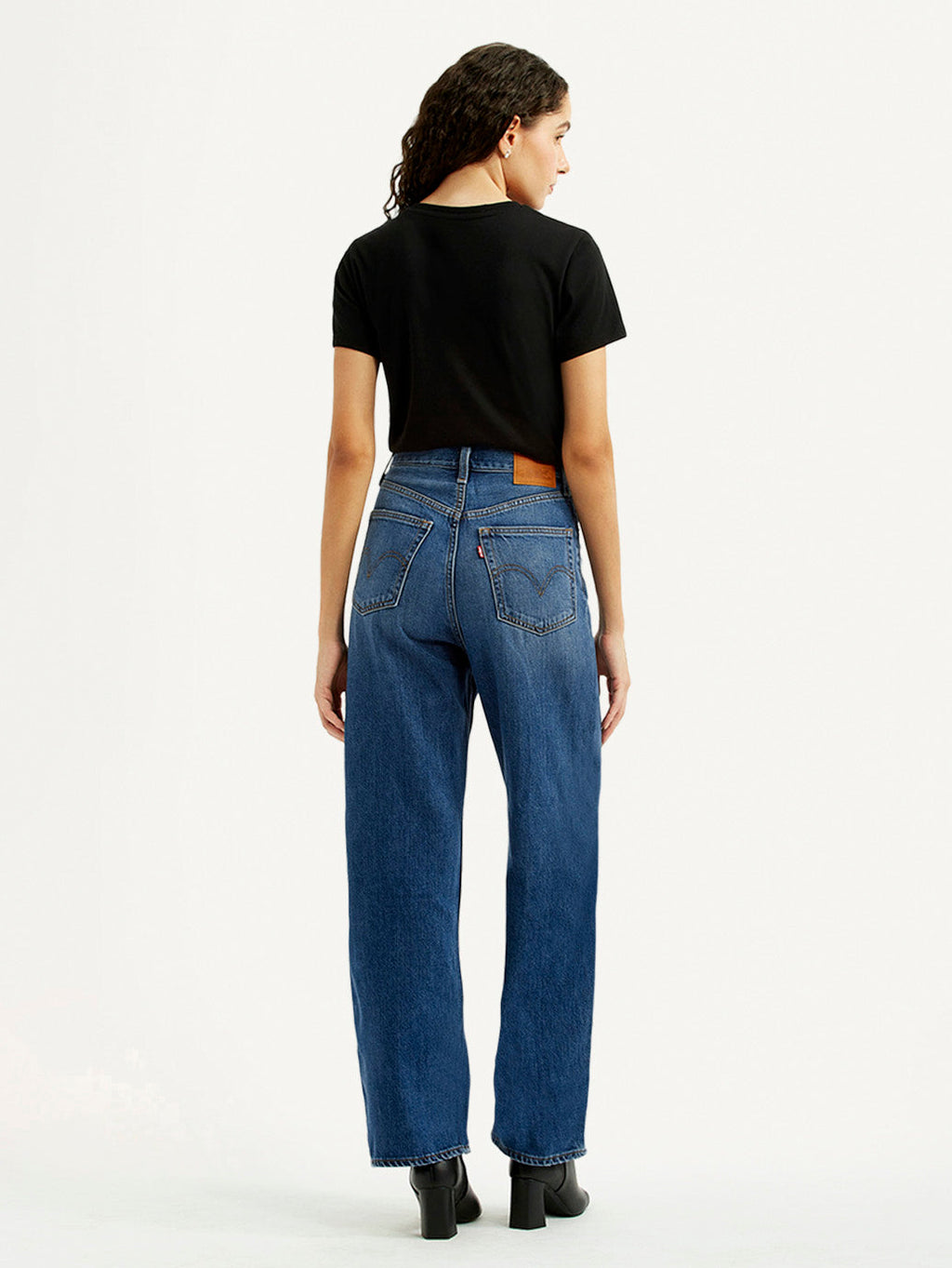 Women's Dark Blue Loose Fit High Rise Jeans
