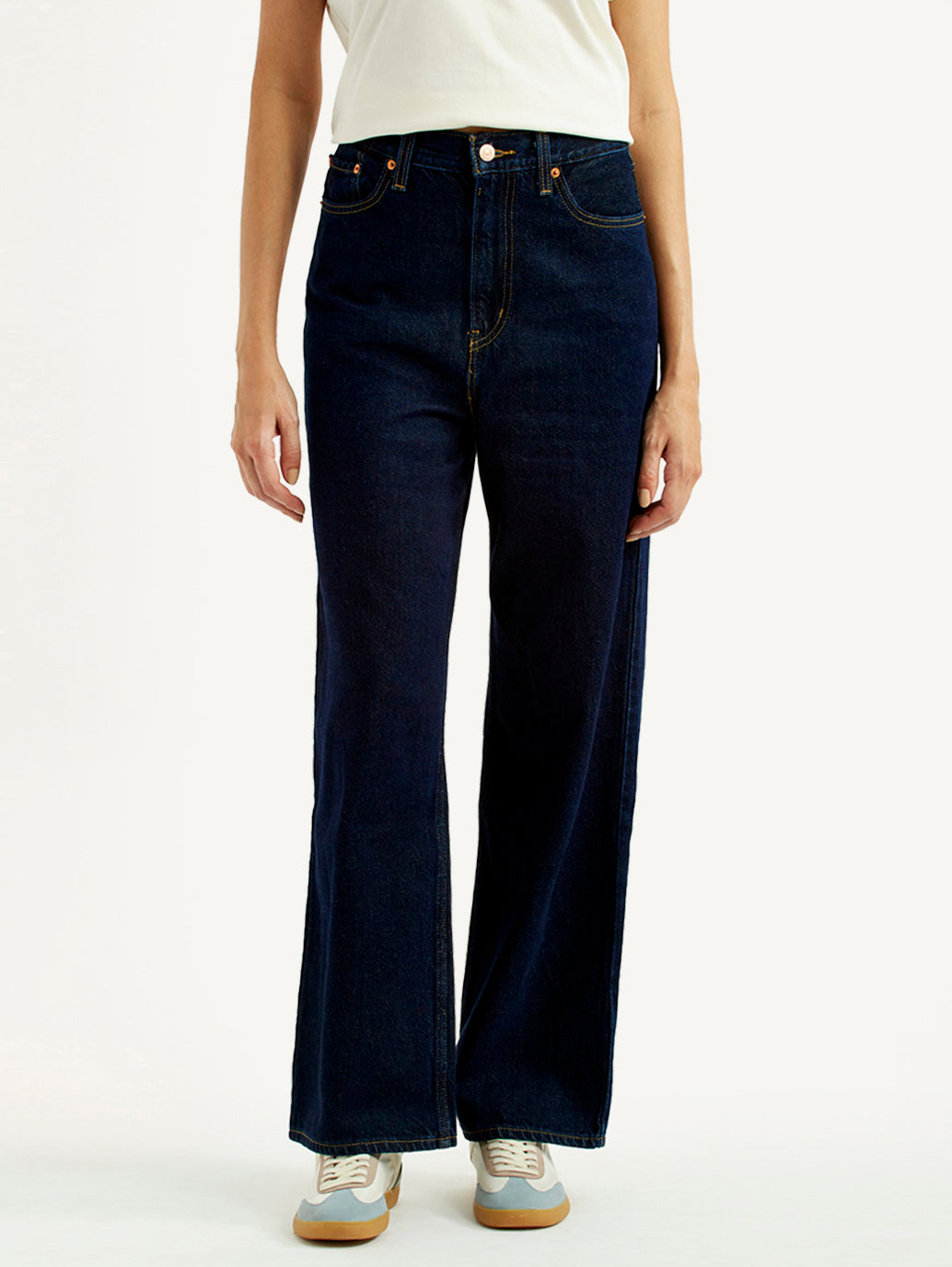 Women's Navy Loose Fit High Rise Jeans