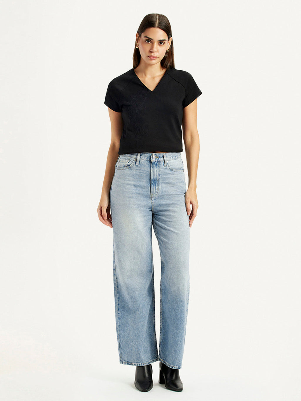Women's High Rise Wide Leg Fit Light Blue Jeans