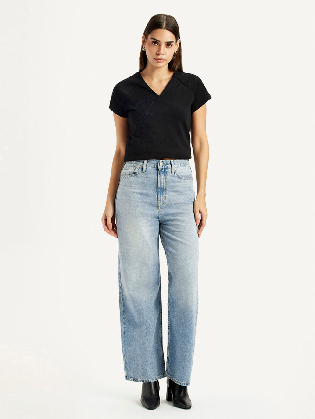 Women's High Rise Wide Leg Fit Light Blue Jeans